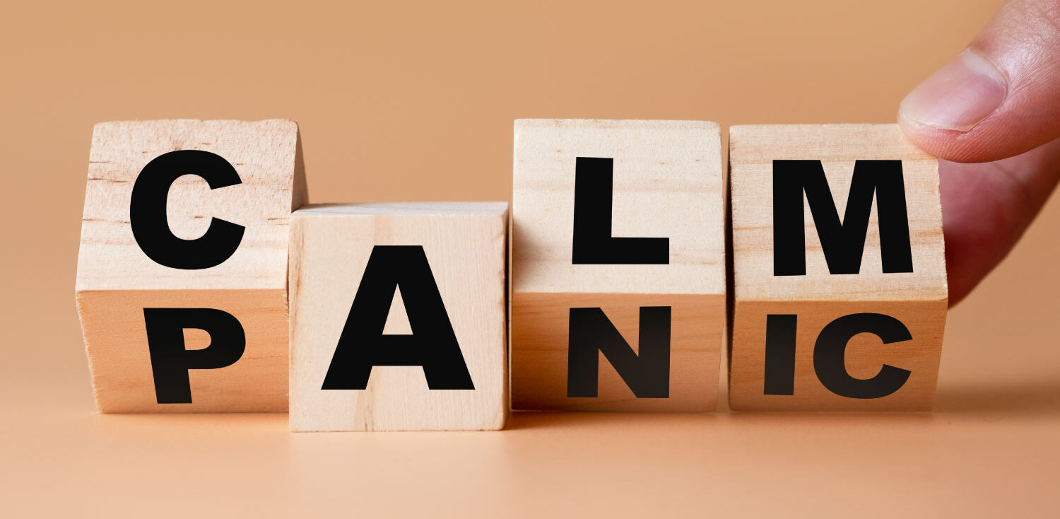 4 wooden blocks turn from PANIC to CALM because of dental sedation to ease anxiety