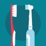 Illustration of a manual toothbrush vs. an electric toothbrush